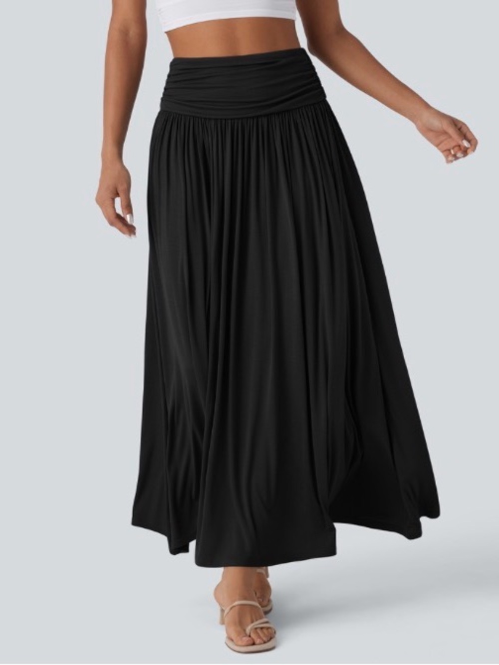 High Waisted Ruched Flowy Maxi Casual Skirt Halara